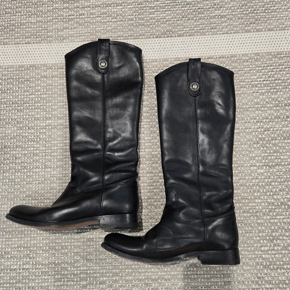 Frye Black Leather Boots Smooth Leather Melissa Button Boot Size 6